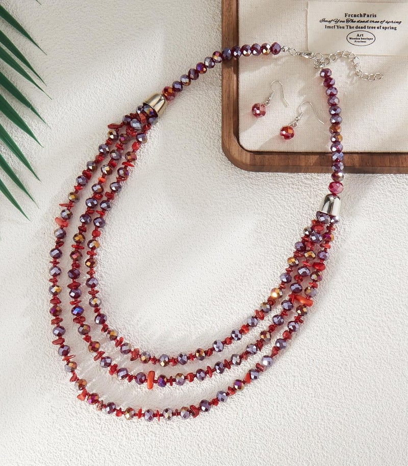 Errally Store Layered Beaded Statement Necklace Multi Strand Crystal Beads Collar Necklace and Earring Sets for Women Fashion Costume Jewelry Set Gifts for Her - Image 2